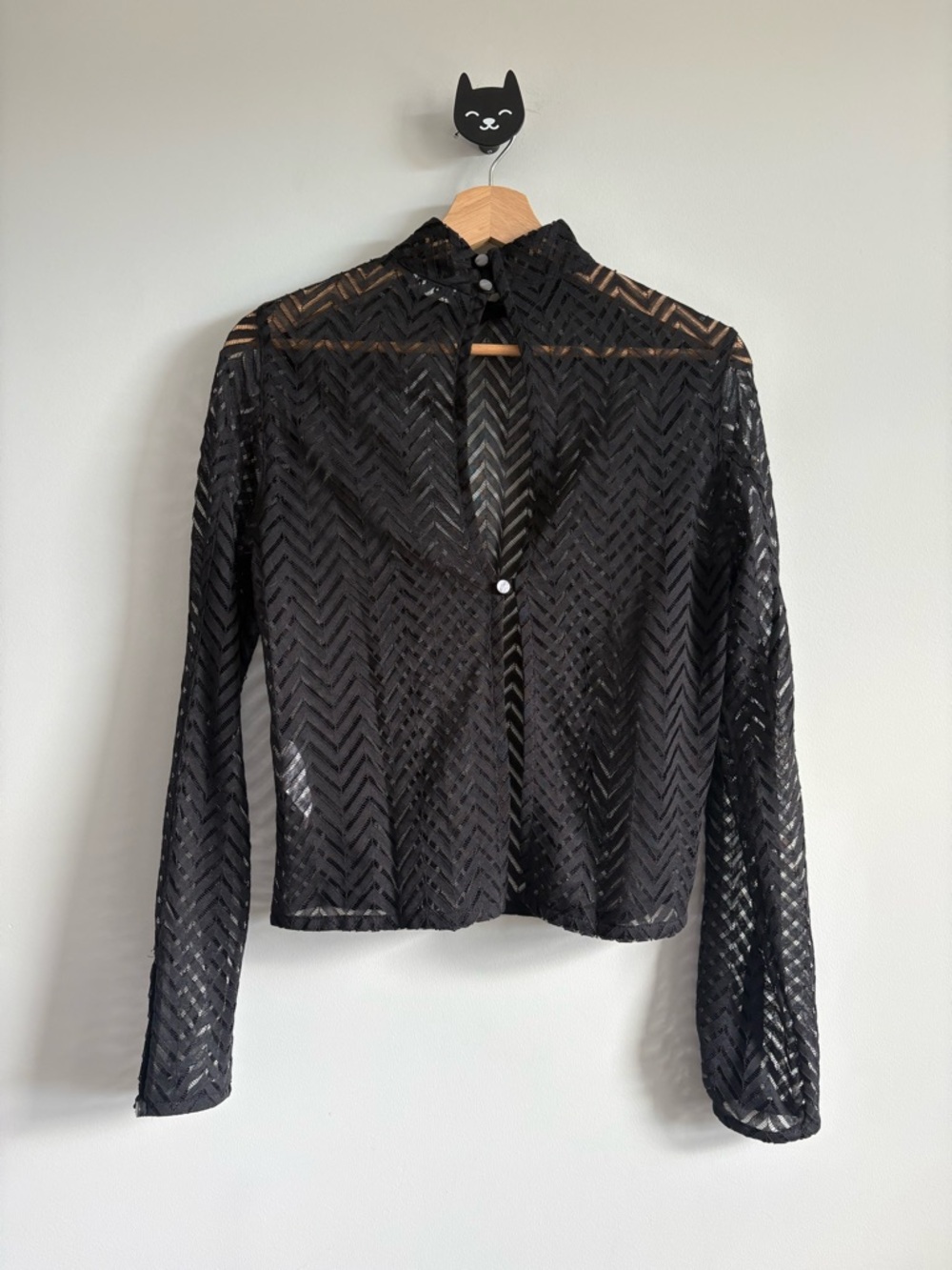 KOTN Black Sheer Chevron Long-Sleeve Top - Picture 6 of 8